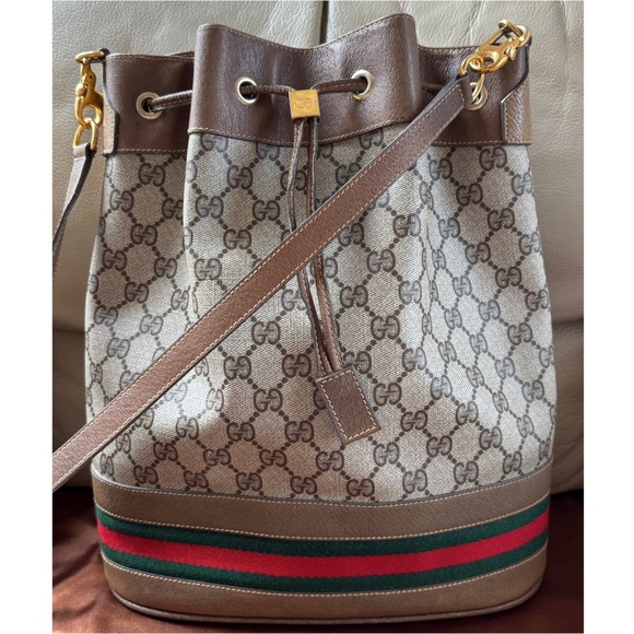 Gucci Handbags - Authentic Vintage Gucci Ophidia Web Brown Monogram Canvas Leather Bucket Bag
